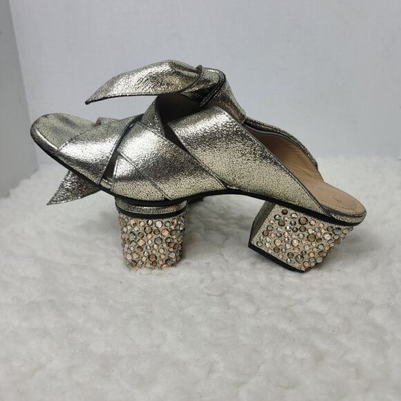 Chloe Nellie Crystal Embellished Top Knot Women's Gray Gkitter Block Heel Sandal - Picture 6 of 12